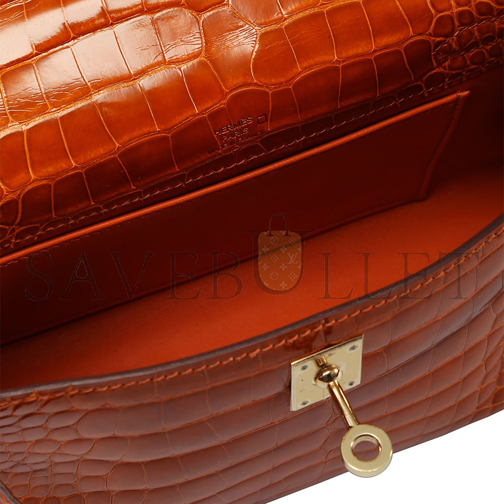 HERMÈS MASTER PAIN DÉPICE ALLIGATOR KELLY POCHETTE WITH PERMABRASS HARDWARE (22*14*7cm) 